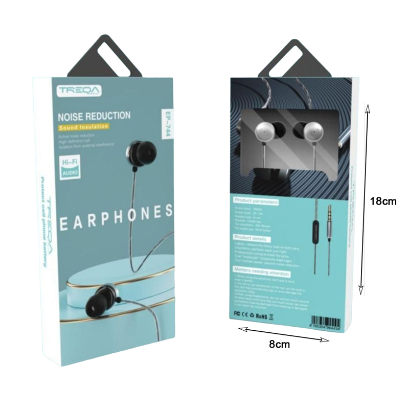 Treqa In-ear Handsfree Ενσύρματα Ακουστικά με Βύσμα 3.5mm EP-744 - In-ear Handsfree Noise Reduction Earphones