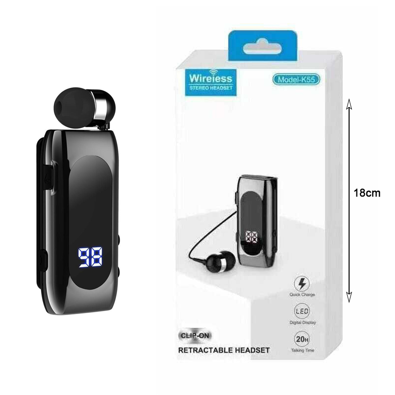 In-ear Bluetooth Handsfree Ασύρματο Ακουστικό με Eπεκτεινόμενο Kαλώδιο K55 - Retractable Wireless Stereo Headset
