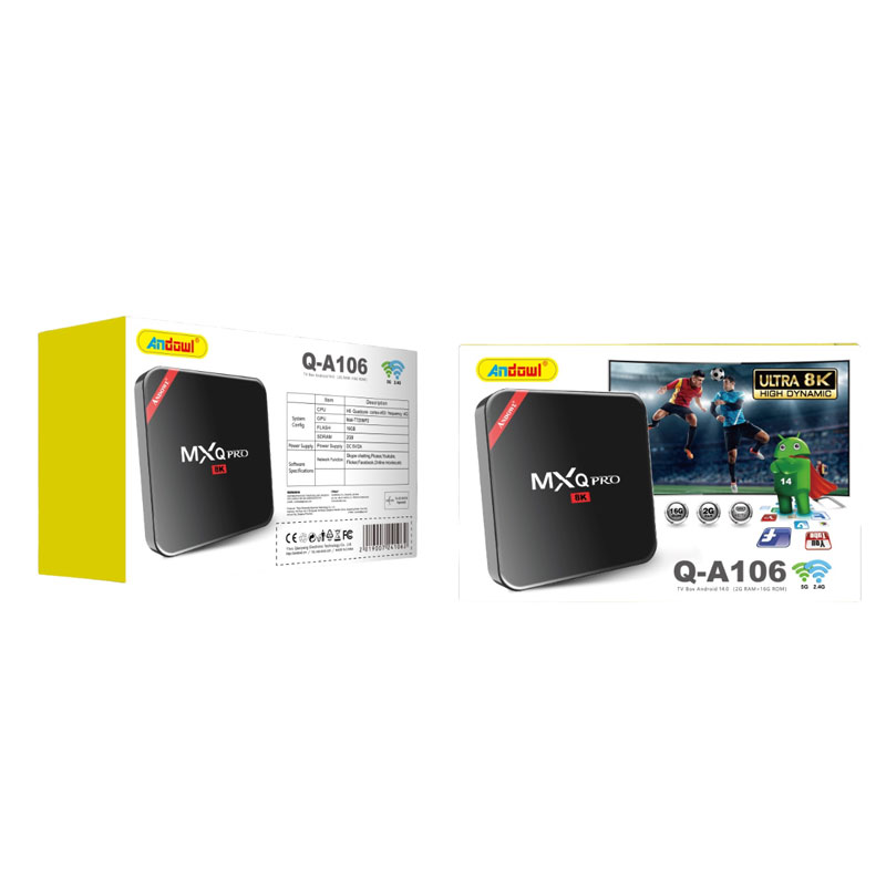 Andowl TV Box 4K UHD με WiFi USB 2.0 2GB RAM και 16GB Αποθηκευτικό Χώρο με Λειτουργικό Android 10.0 Q-A106